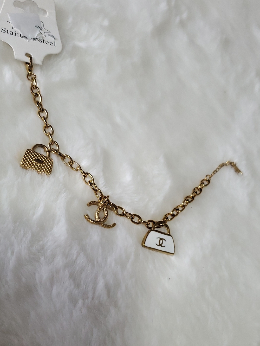 Bracelet White Enamel Purse Charm